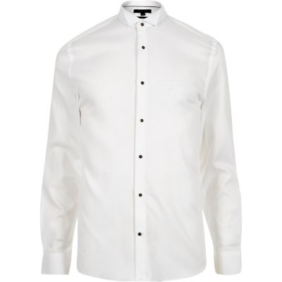 White textured cotton slim fit shirt